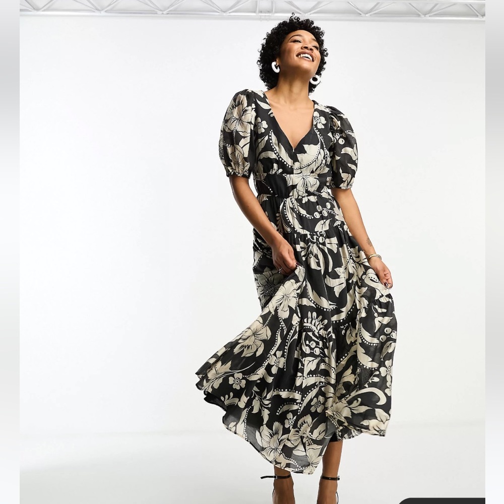 & Other Stories midaxi dress in black oversize floral